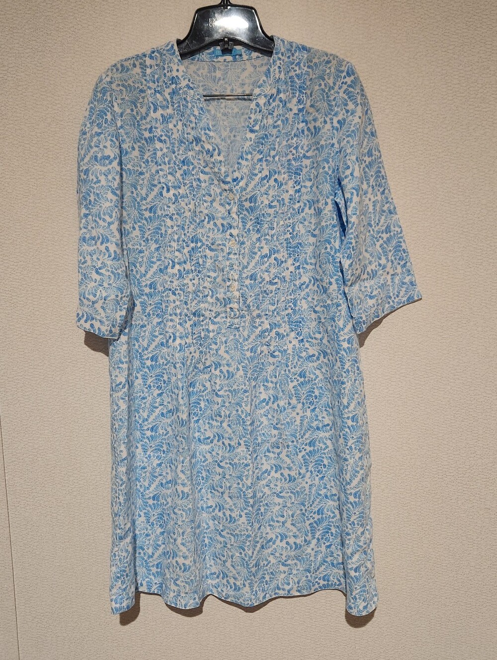 J. Mclaughlin Button Front 3/4 Sleeve Linen Midi Dress Xsmall Summer Beach